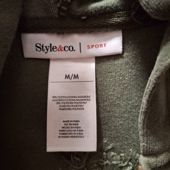 Style & Co. Sport Velour Zip-Up Hoodie Sz M Green Embroidered Detail - Picture 3 of 8